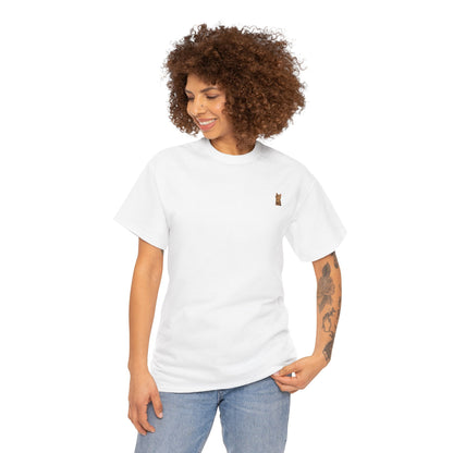 Cute brown kitten graphic T-shirt for cat lovers, featuring a playful feline design on a comfortable cotton tee.