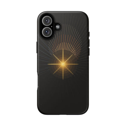 Tough Cases - Radiant Star Phone Case, Protective Black Shockproof Cover with Golden Light Design