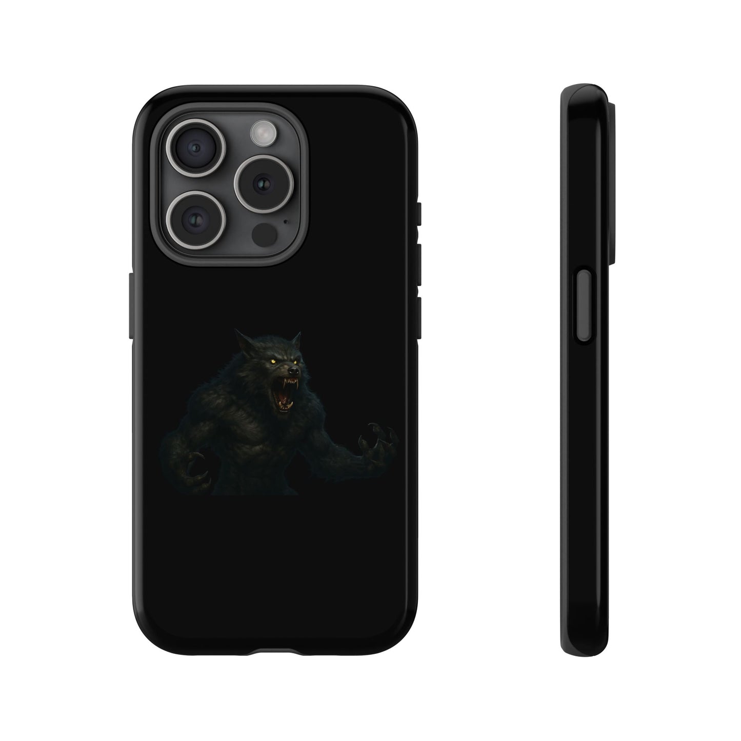 Werewolf phone case with dark monster graphic, tough protective design for smartphones, by Printify.