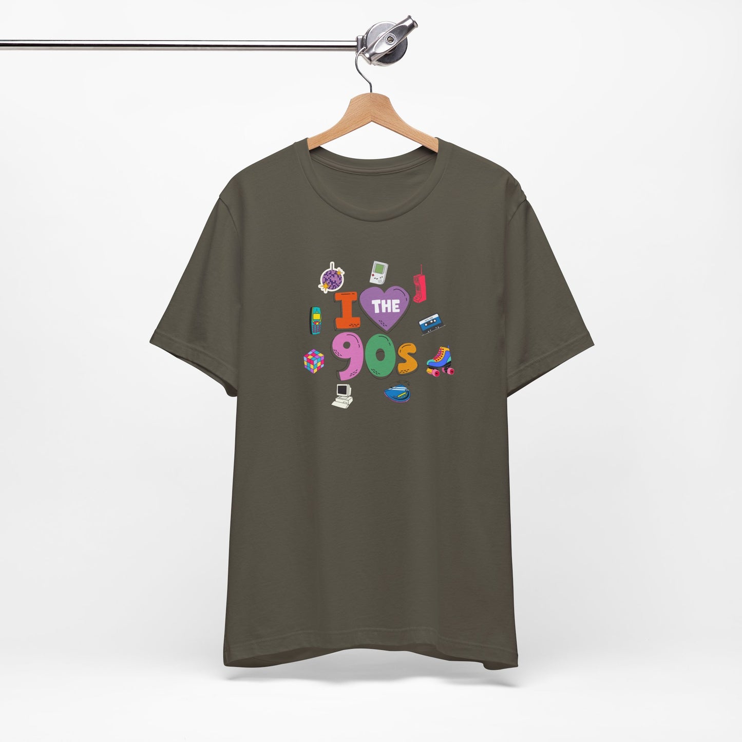 I  Love the 90's Short Sleeve Tee - Retro Graphic Tee, Vintage Style Shirt, Perfect for Casual Outings, 90s Nostalgia Apparel