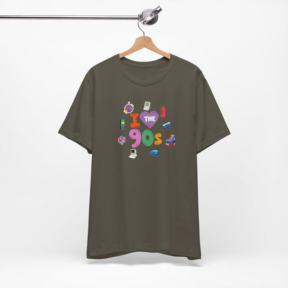 I  Love the 90's Short Sleeve Tee - Retro Graphic Tee, Vintage Style Shirt, Perfect for Casual Outings, 90s Nostalgia Apparel