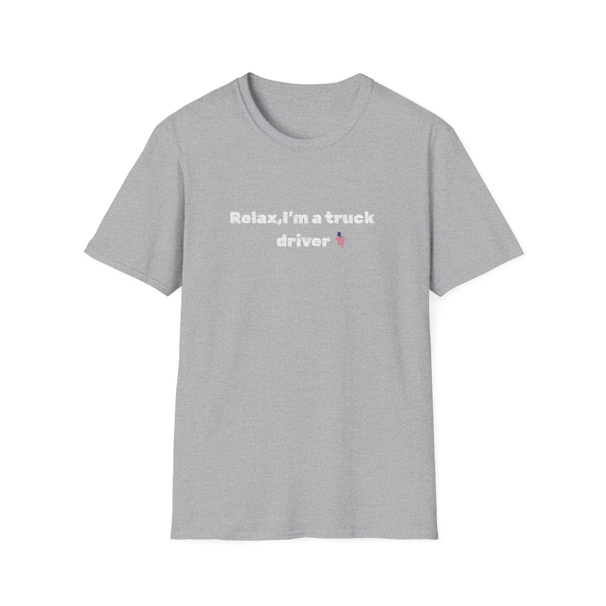 Pink heart on a white truck driver T-shirt with humorous "Relax, I'm a Truck Driver" slogan, casual fit, Printify brand.