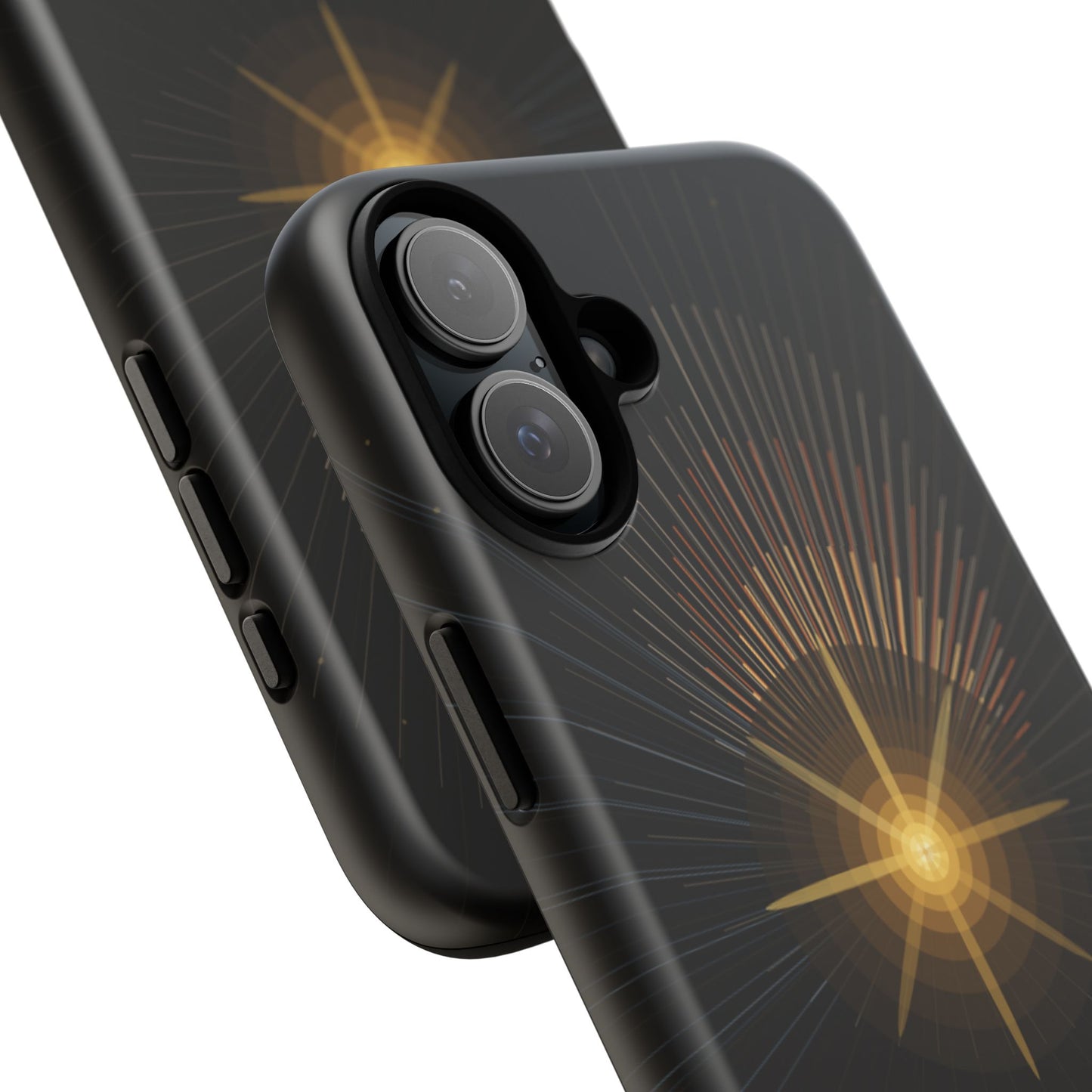 Tough Cases - Radiant Star Phone Case, Protective Black Shockproof Cover with Golden Light Design