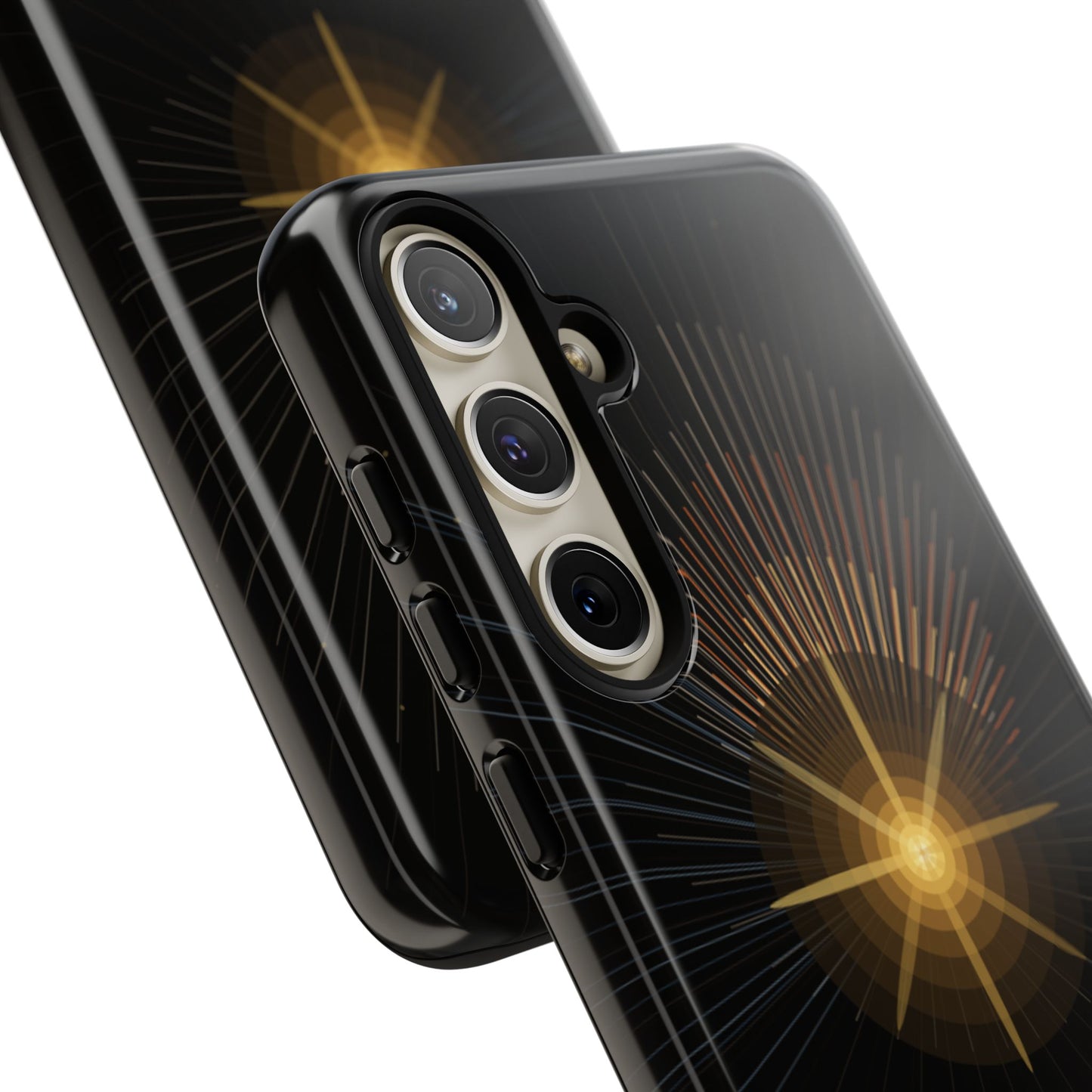 Tough Cases - Radiant Star Phone Case, Protective Black Shockproof Cover with Golden Light Design
