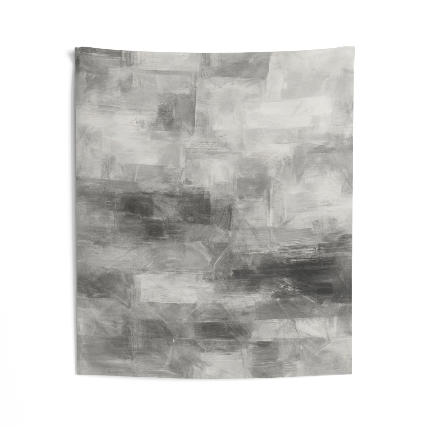 Black and white minimalist wall tapestry hanging for bedroom or living room, featuring modern geometric design by Printify.