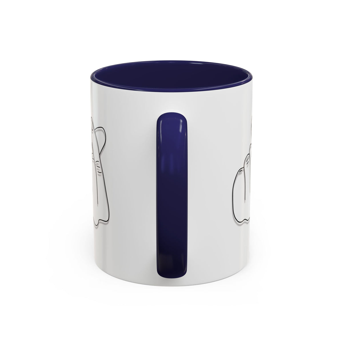 White ceramic coffee mug with minimal Korean finger heart accent design, available in 11oz and 15oz sizes.