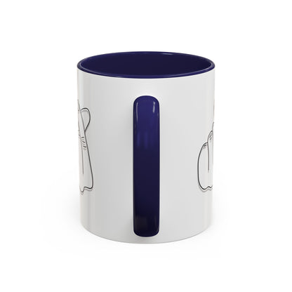 White ceramic coffee mug with minimal Korean finger heart accent design, available in 11oz and 15oz sizes.