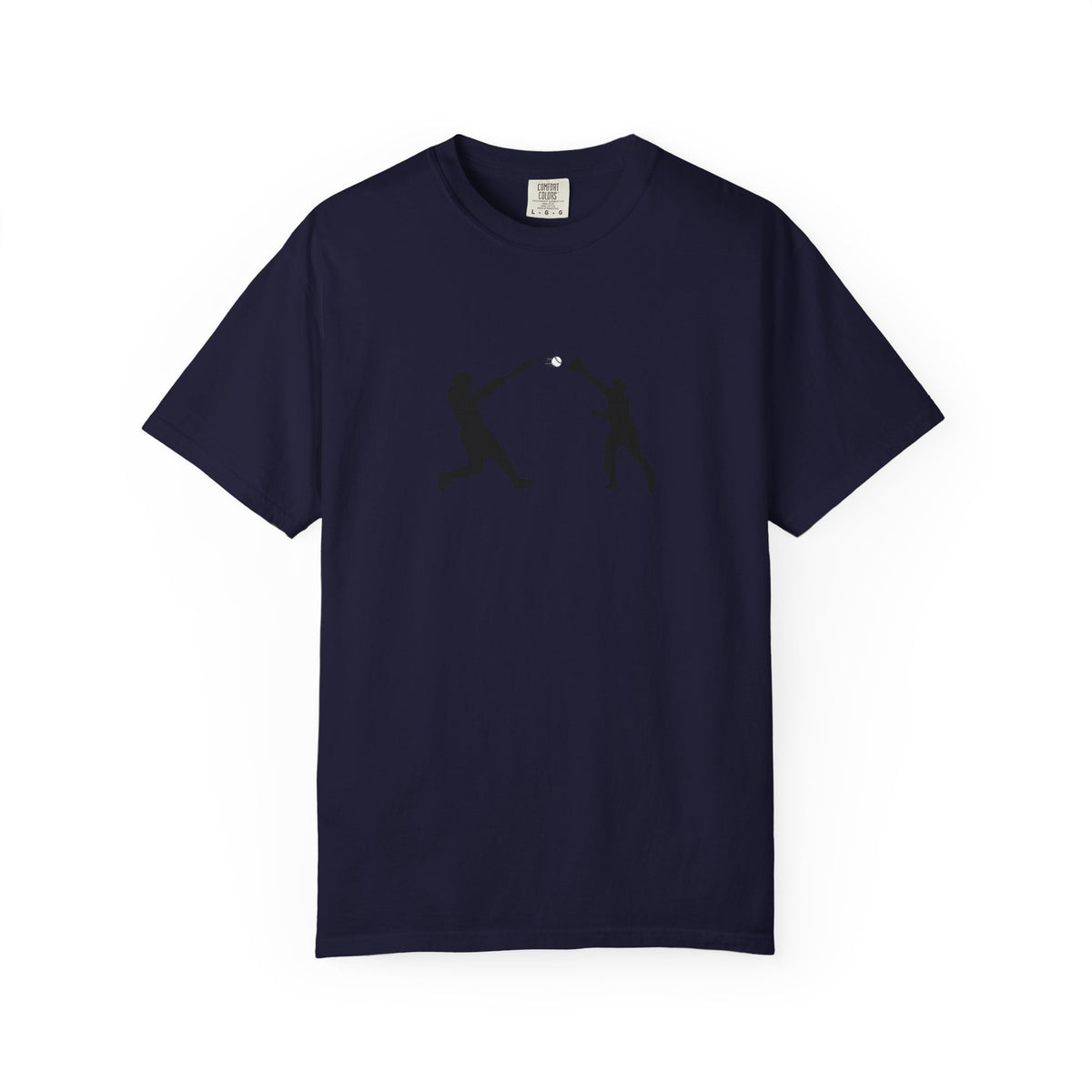 Minimal baseball player silhouette T-shirt by Printify featuring a graphic design on a casual tee.