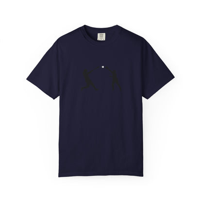 Minimal baseball player silhouette T-shirt by Printify featuring a graphic design on a casual tee.