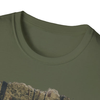 Vintage forest landscape T-Shirt by Printify featuring a nature pathway design on soft fabric.