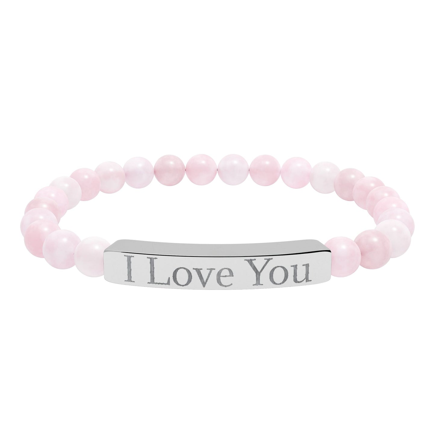 Natural stone stretch bracelet engraved with "I Love You," stylish accessories by Printify featuring smooth, rounded stones.