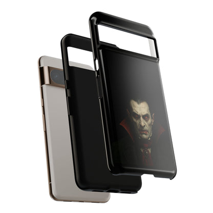 Gothic vampire portrait phone case with Dracula horror design for iPhone, featuring dark, eerie artwork by Printify.