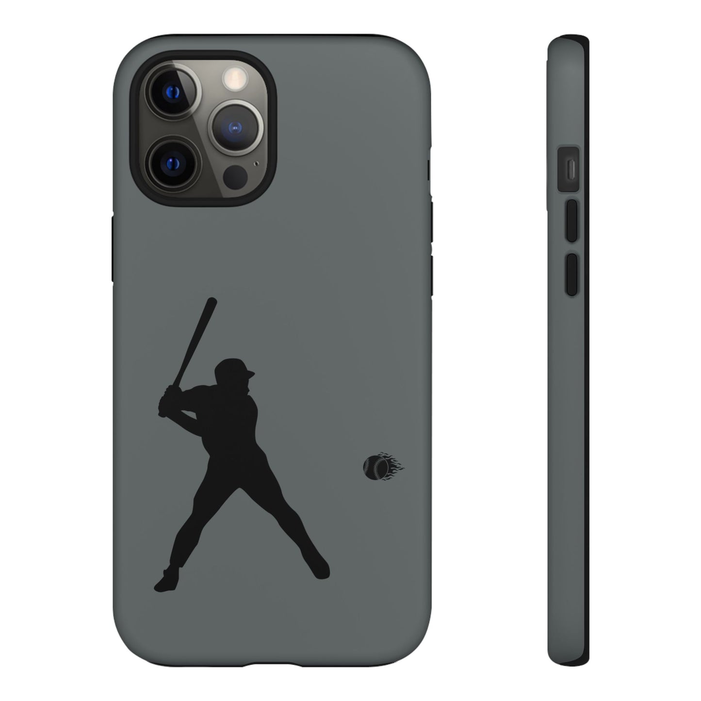 Black baseball silhouette tough phone case for iPhone, protective and sporty design by Printify.