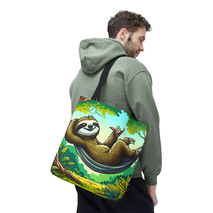 Printify sloth tote bag featuring a cute sloth illustration, eco-friendly cotton bag perfect for animal lovers.