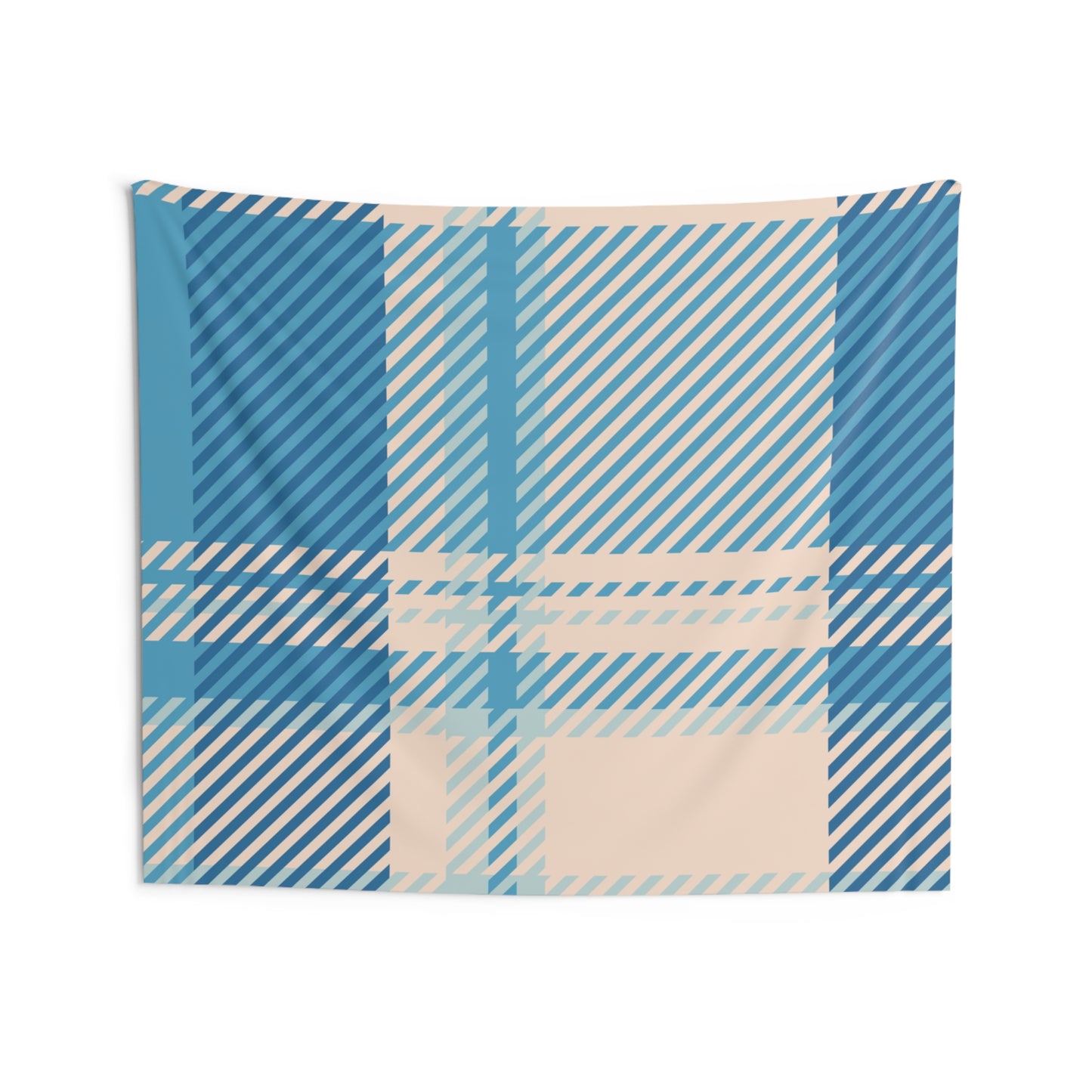Blue Plaid Wall Tapestry — Cozy Denim Check Indoor Decor