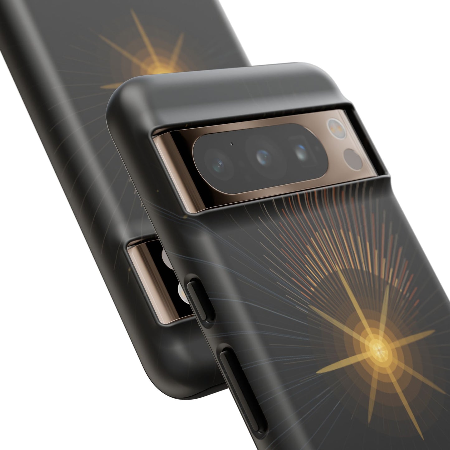 Tough Cases - Radiant Star Phone Case, Protective Black Shockproof Cover with Golden Light Design