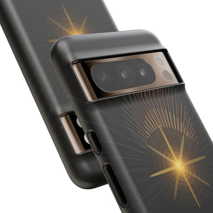 Tough Cases - Radiant Star Phone Case, Protective Black Shockproof Cover with Golden Light Design