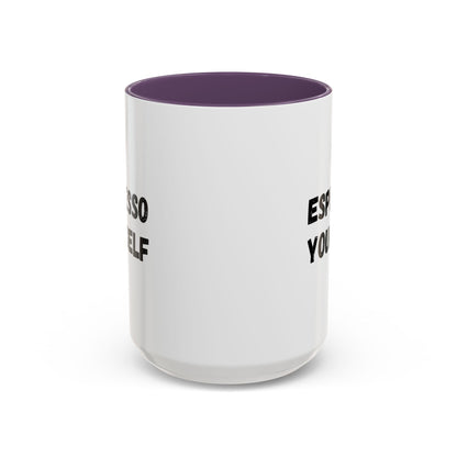 Printify Espresso Yourself coffee mug with humorous design, 11 oz size, perfect for coffee lovers.