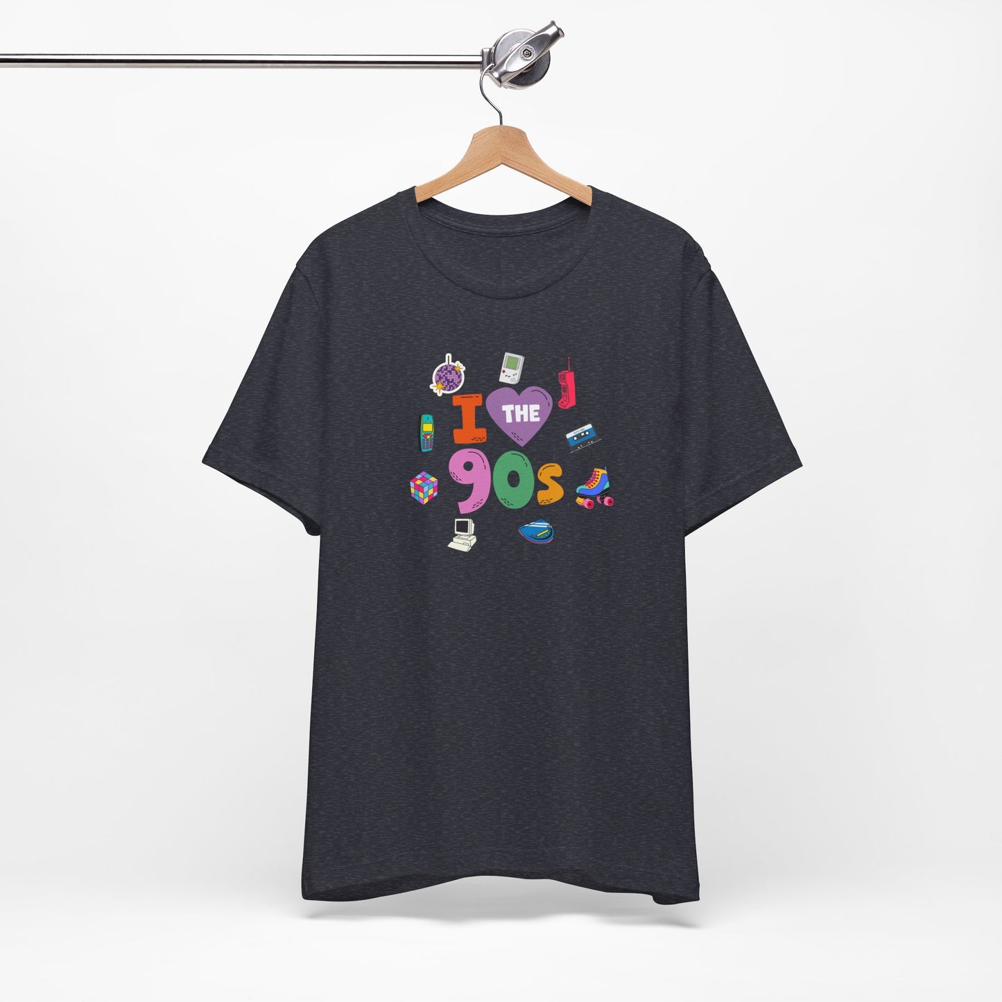 I  Love the 90's Short Sleeve Tee - Retro Graphic Tee, Vintage Style Shirt, Perfect for Casual Outings, 90s Nostalgia Apparel
