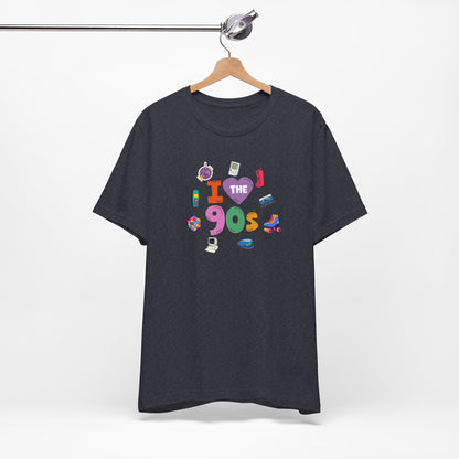 I  Love the 90's Short Sleeve Tee - Retro Graphic Tee, Vintage Style Shirt, Perfect for Casual Outings, 90s Nostalgia Apparel