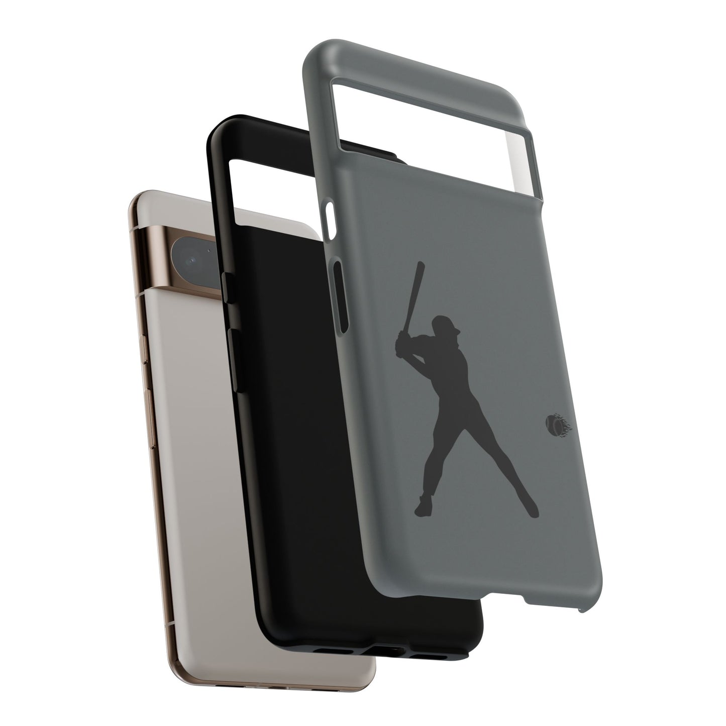 Black iPhone case with a white baseball silhouette design, offering protective and sporty style by Printify.