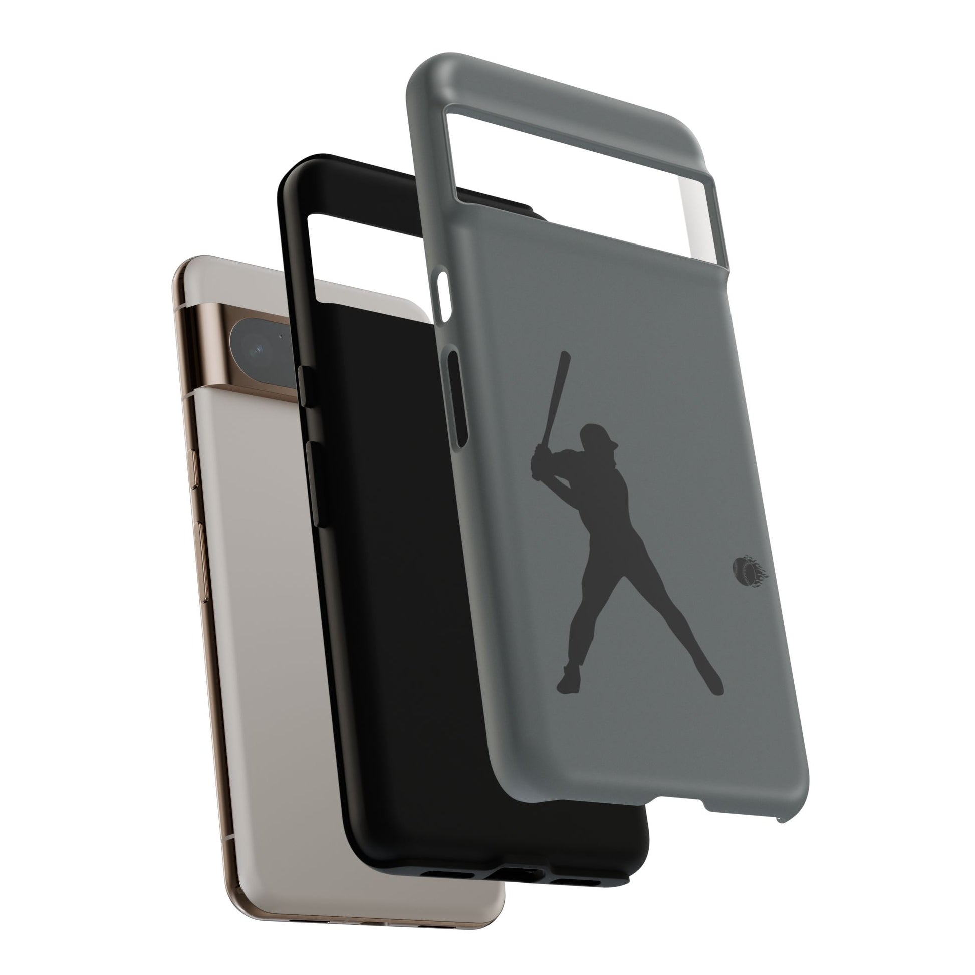 Black iPhone case with a white baseball silhouette design, offering protective and sporty style by Printify.