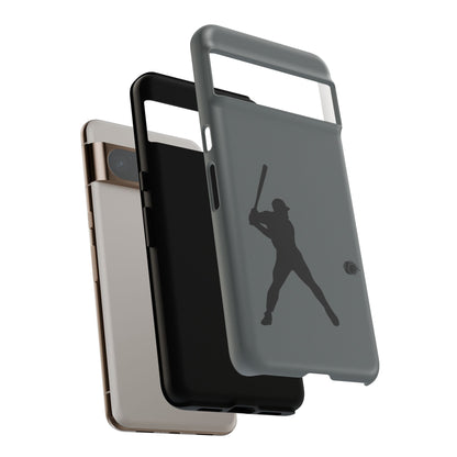 Black iPhone case with a white baseball silhouette design, offering protective and sporty style by Printify.