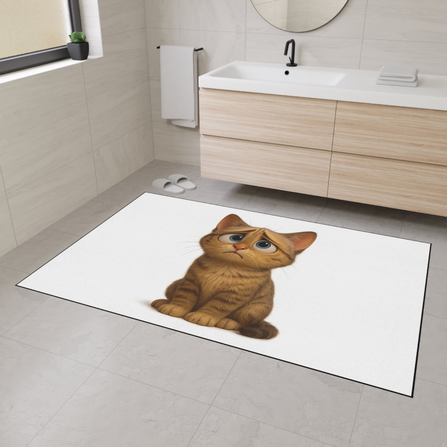 Cute cat-themed floor mat by Printify featuring a playful design, perfect as a heavy-duty entrance doormat for cat lovers.