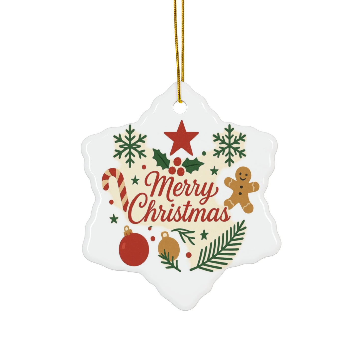 Merry Christmas Ceramic Ornament | Round | Star | Snowflake Double-Sided Holiday Decoration - TRV
