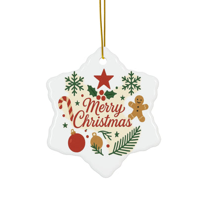 Merry Christmas Ceramic Ornament | Round | Star | Snowflake Double-Sided Holiday Decoration - TRV