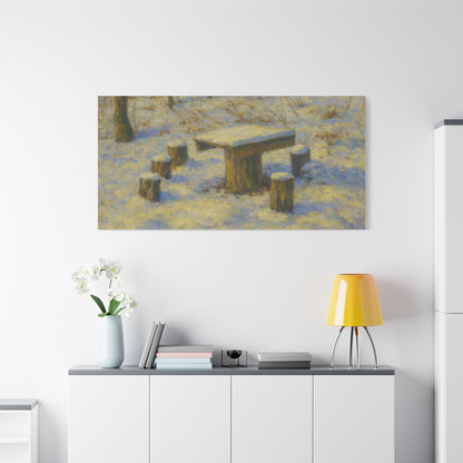 Snowy forest winter landscape canvas wall art by Printify, matte stretched print featuring a snowy forest scene.