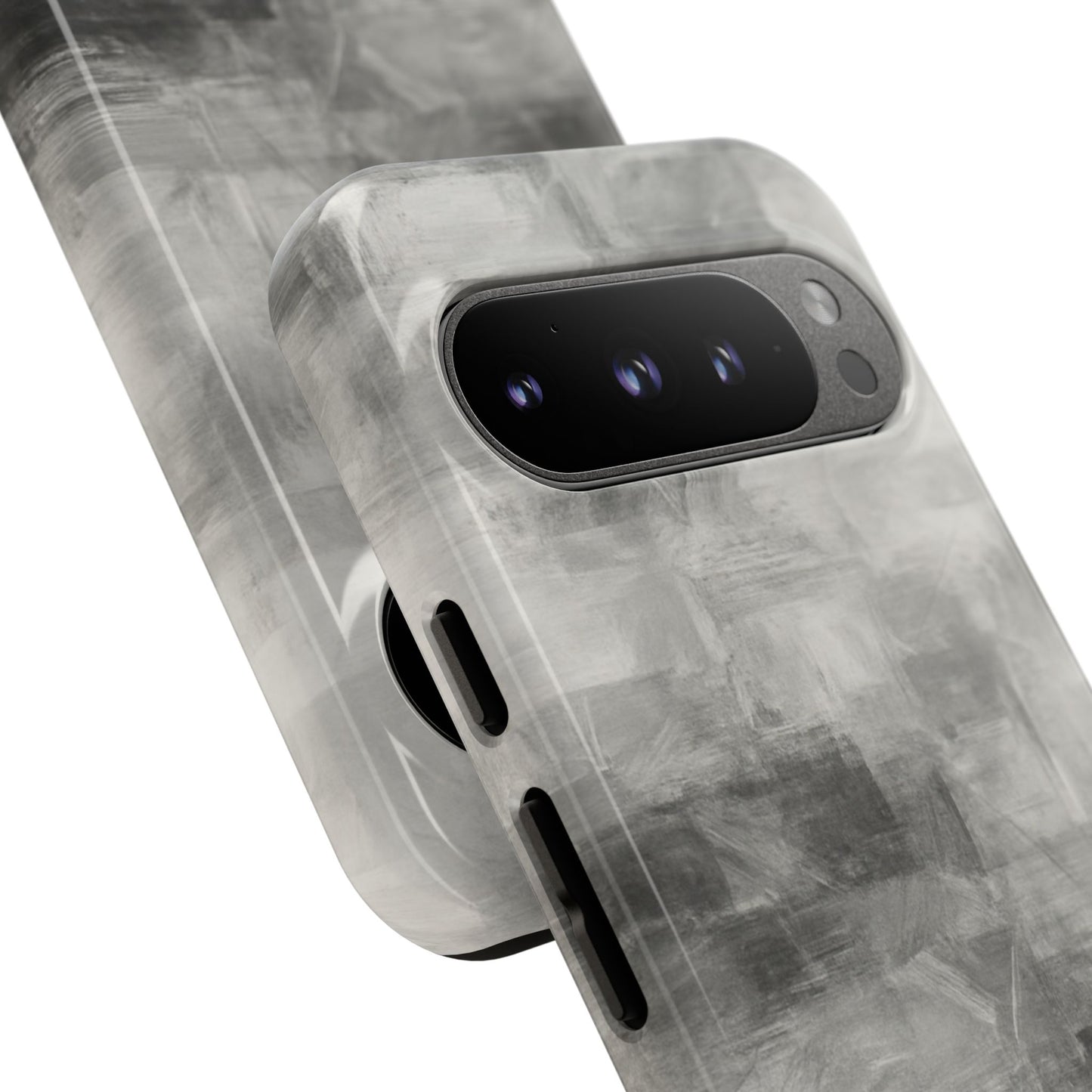 Abstract gray grid phone case for iPhone, tough protective cover by Printify, showcasing a modern geometric design.