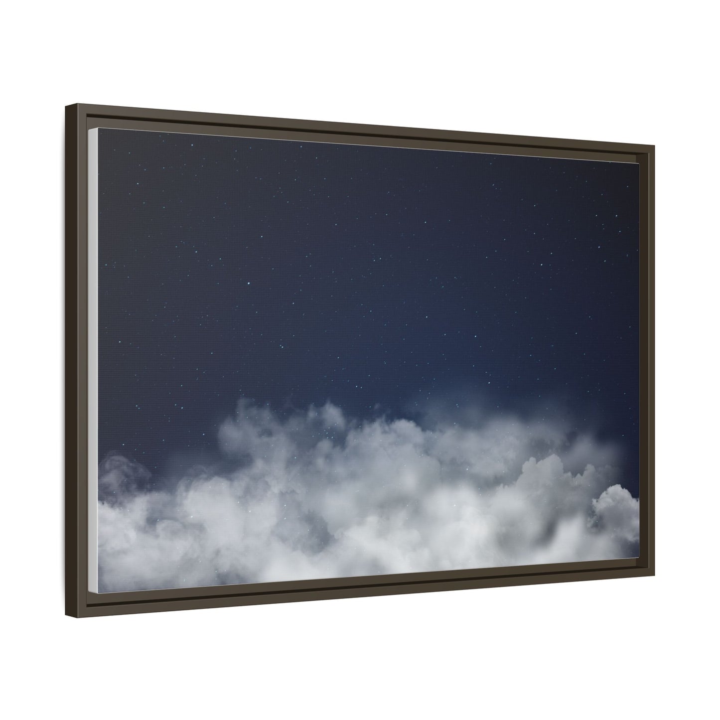 Night sky with clouds starry wall art on framed matte canvas, featuring a celestial night scene by Printify.