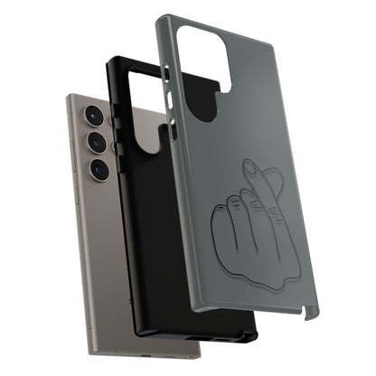 Silicone phone case with embossed Korean finger heart design, compatible with smartphones, by Printify.