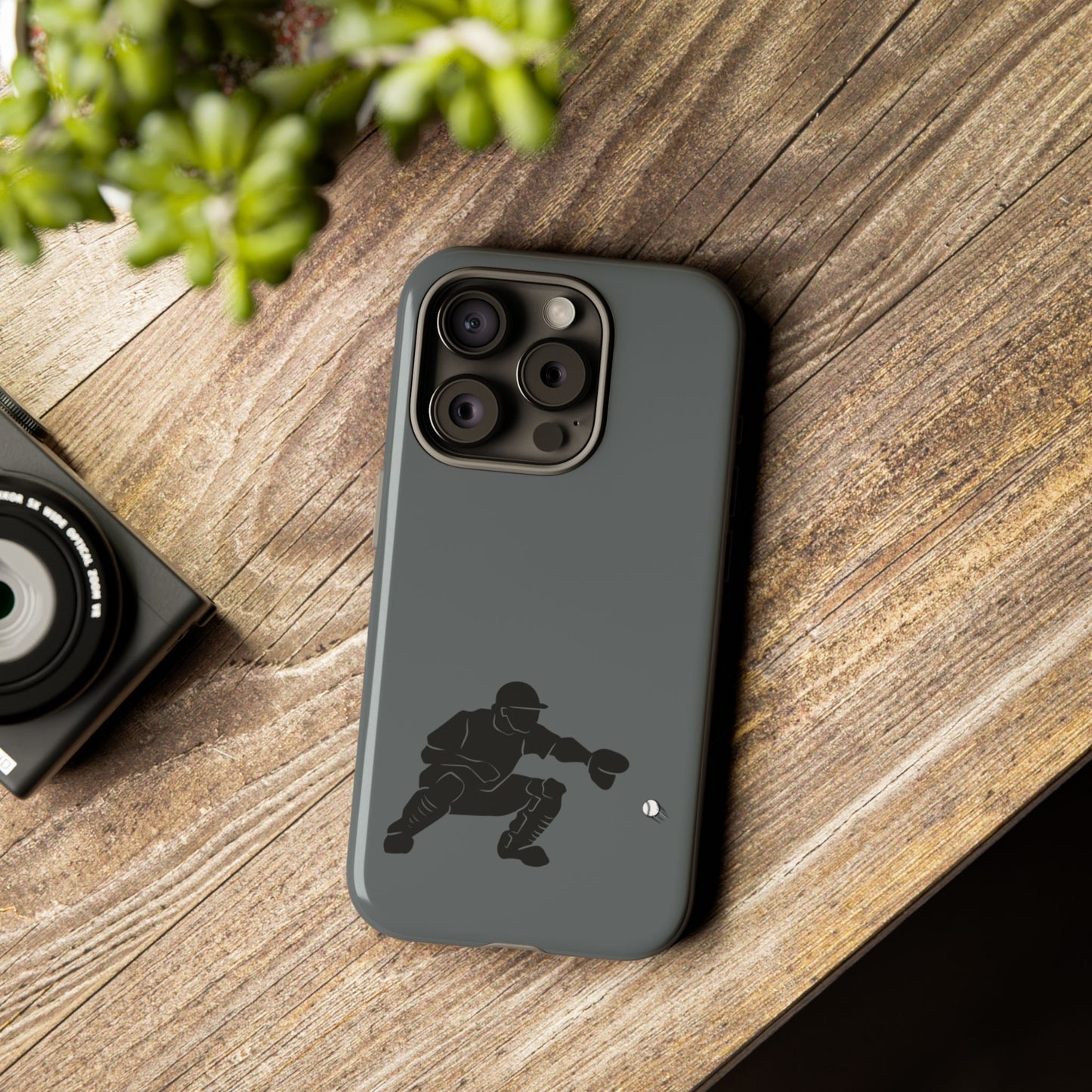 Printify baseball catcher phone case, tough protective cover with baseball glove and ball design, fits smartphones securely.