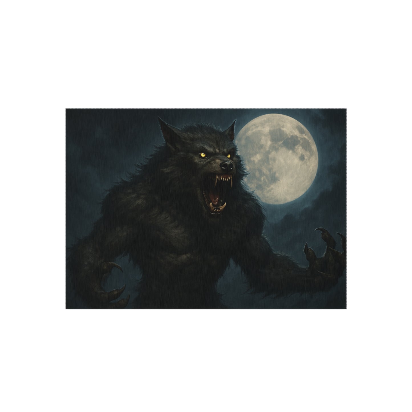 Werewolf Moon outdoor rug featuring a spooky full moon horror design, ideal for patio or outdoor decor.