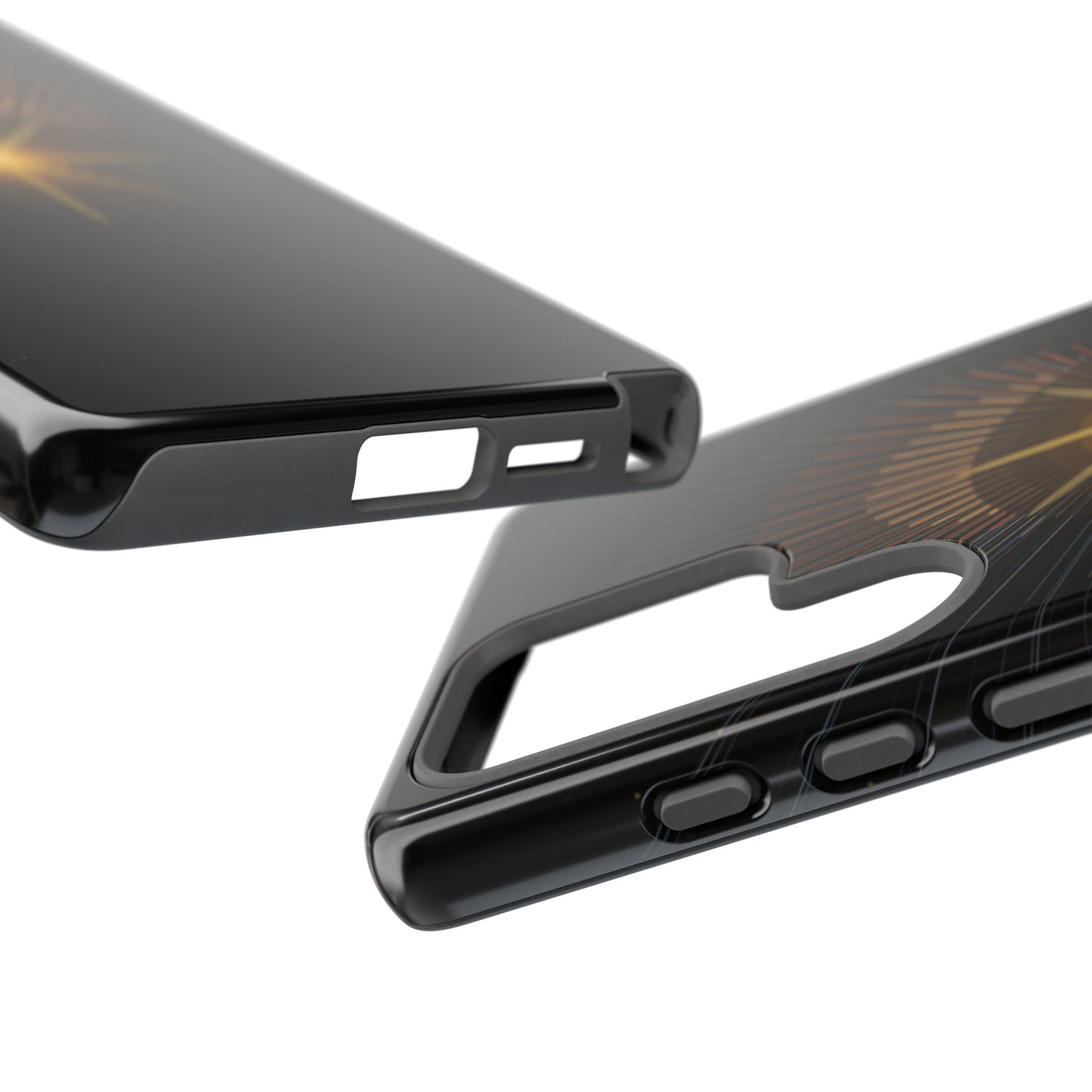 Tough Cases - Radiant Star Phone Case, Protective Black Shockproof Cover with Golden Light Design