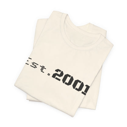 Retro minimalist Est. 2001 graphic T-shirt by Printify featuring a clean, simple design on a casual unisex tee.