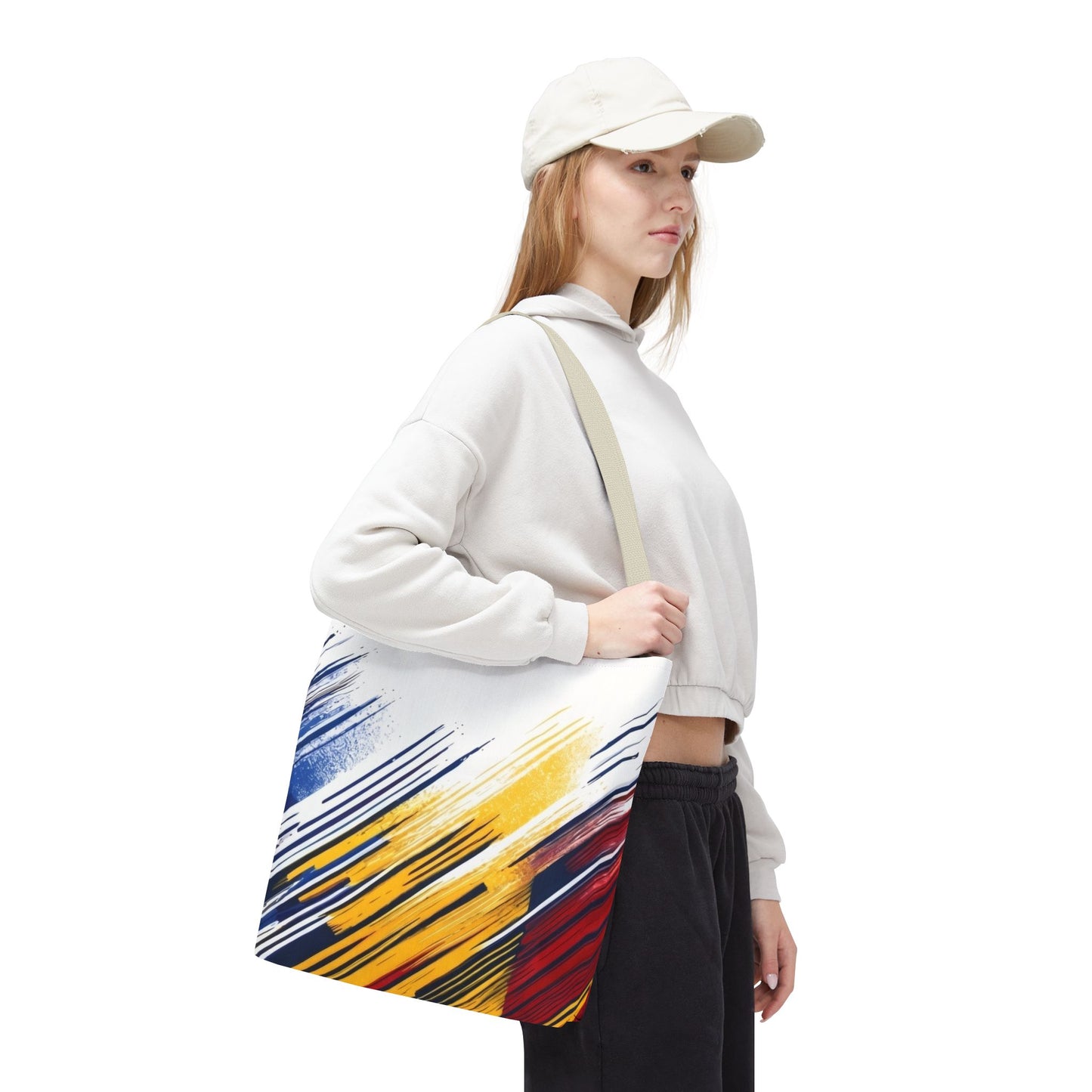 Abstract Brushstroke Tote Bag - Bold Red, Yellow & Blue All-Over Print