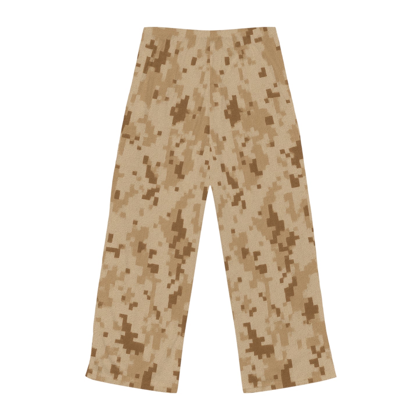 Desert camo women's pajama pants with digital camouflage print, cozy loungewear, all-over print, by Printify.