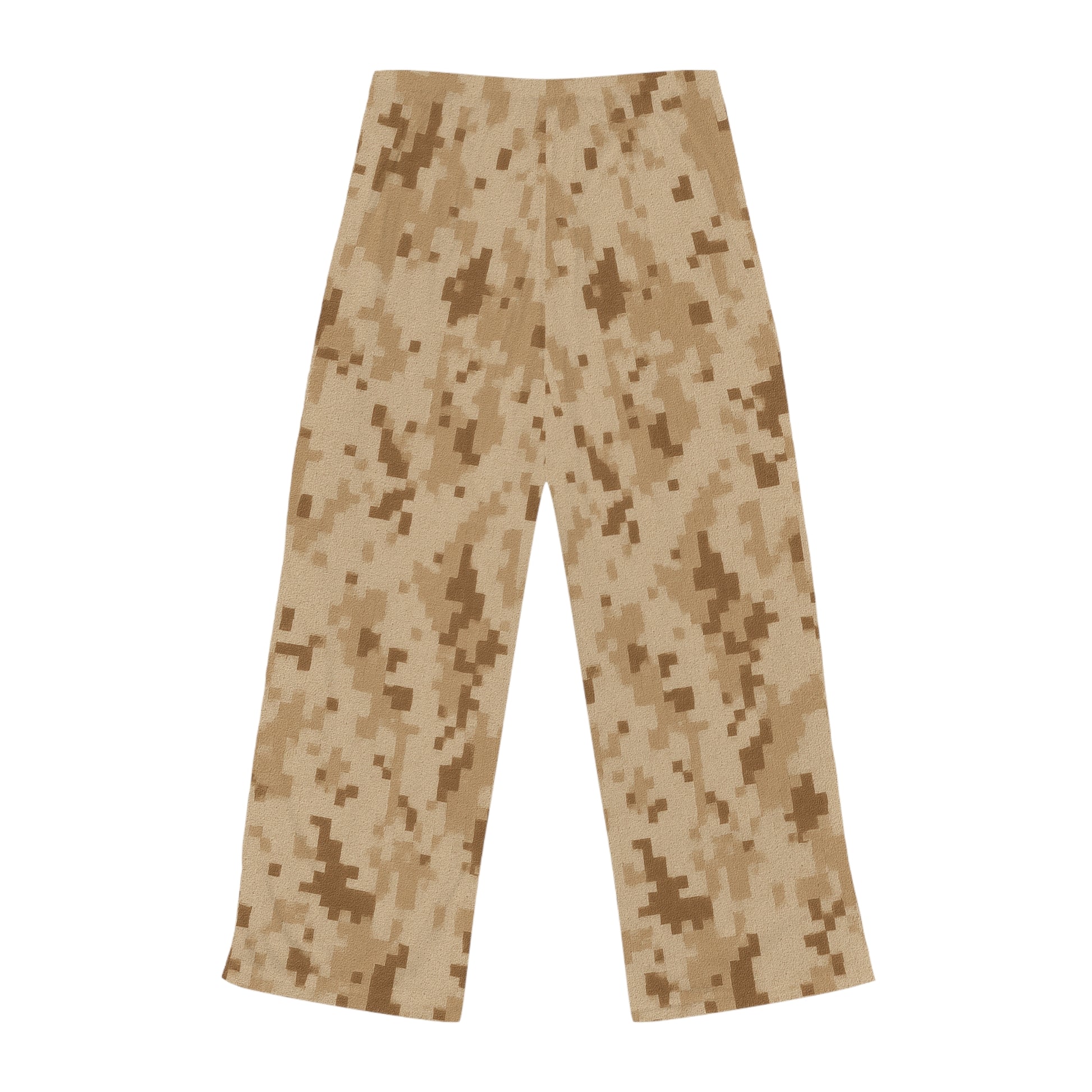 Desert camo women's pajama pants with digital camouflage print, cozy loungewear, all-over print, by Printify.