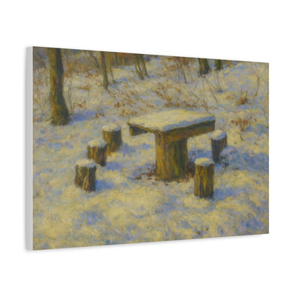 Snowy forest winter landscape canvas wall art by Printify, matte stretched print showcasing a peaceful snowy forest scene.