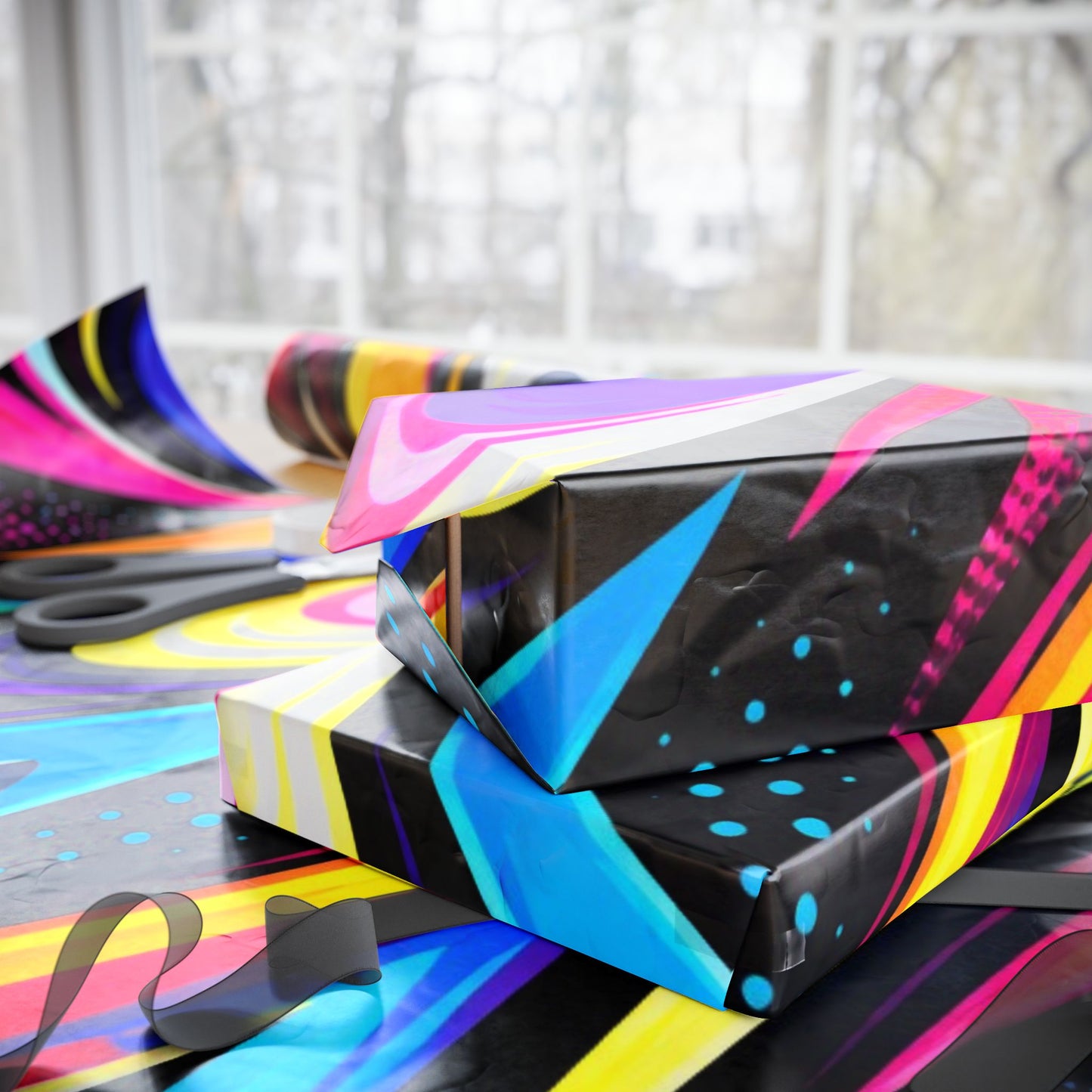 Vibrant Rainbow Swirl Wrapping Paper Roll — Abstract Colorful Gift Wrap
