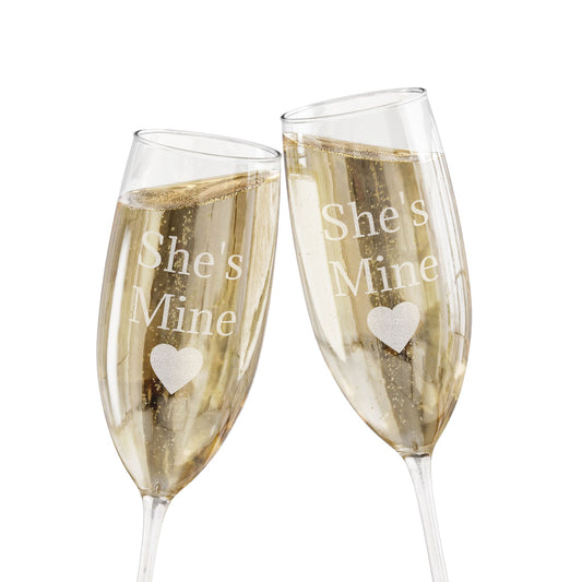 Engraved 8oz Champagne Flute – 'She’s the Mrs.' Bridal Toast Glass
