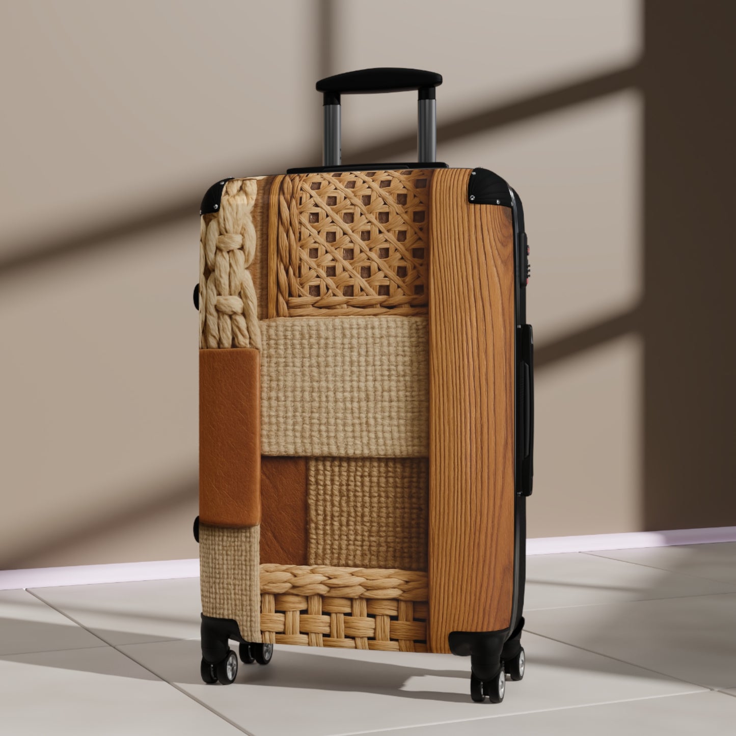 Woven Patchwork Carry-On Suitcase — Cozy Rattan & Knit Travel Luggage