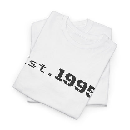 Vintage minimalist Est. 1995 T-shirt by Printify featuring a simple birthday design and classic fit.