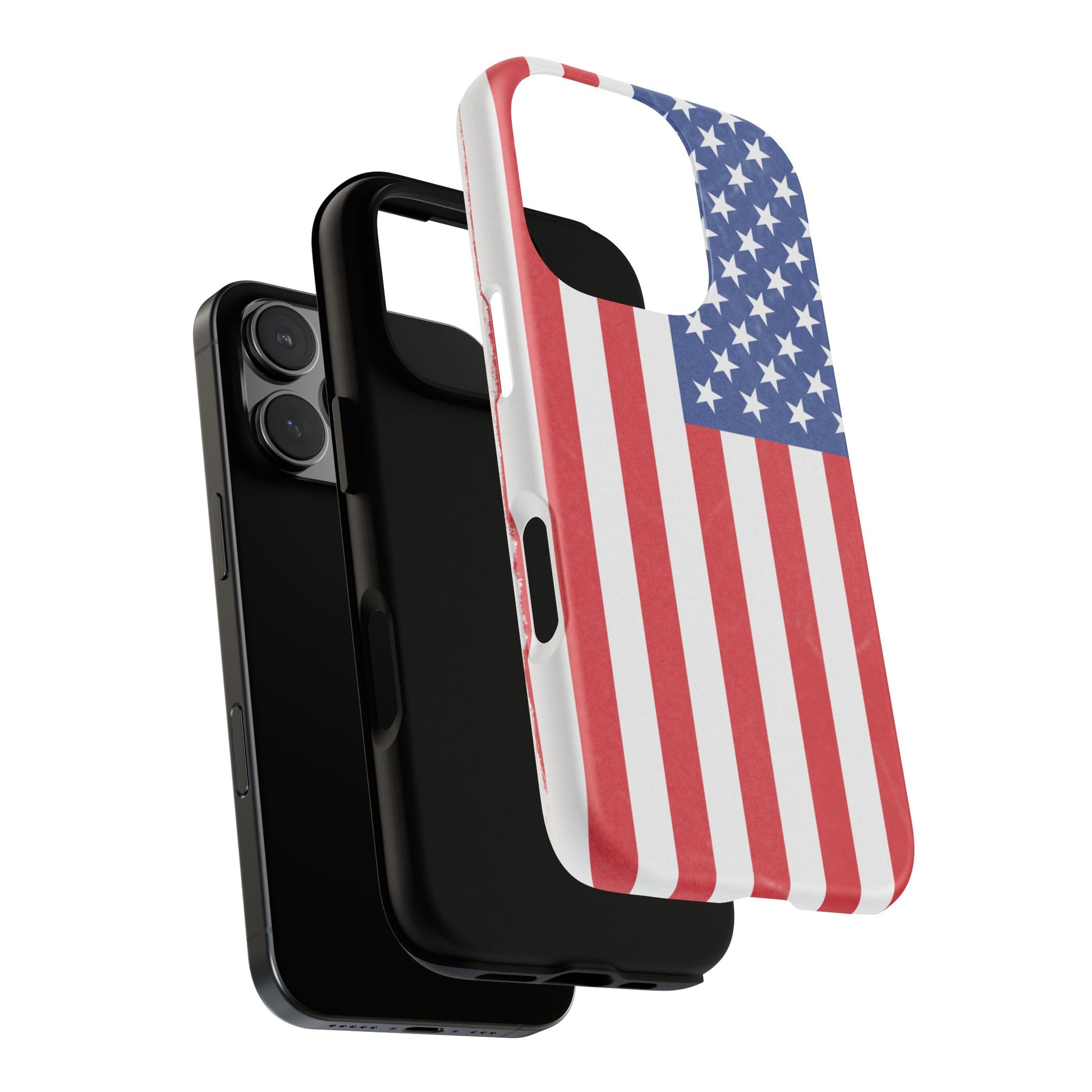Durable American flag tough phone case for iPhone, patriotic design, protective Printify iPhone cover with rugged style.