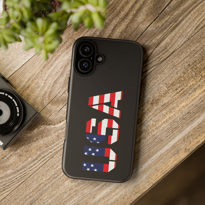 USA patriotic American flag tough phone case by Printify with bold flag design on durable protective cover.