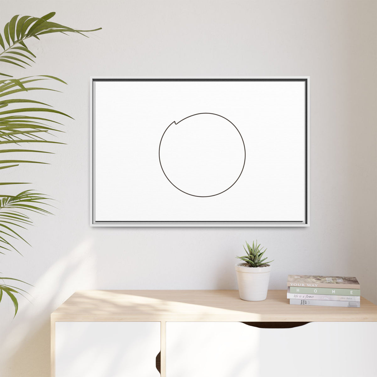 Framed matte canvas wall art featuring a minimal circular line design, by Printify, showcasing modern abstract wall decor.