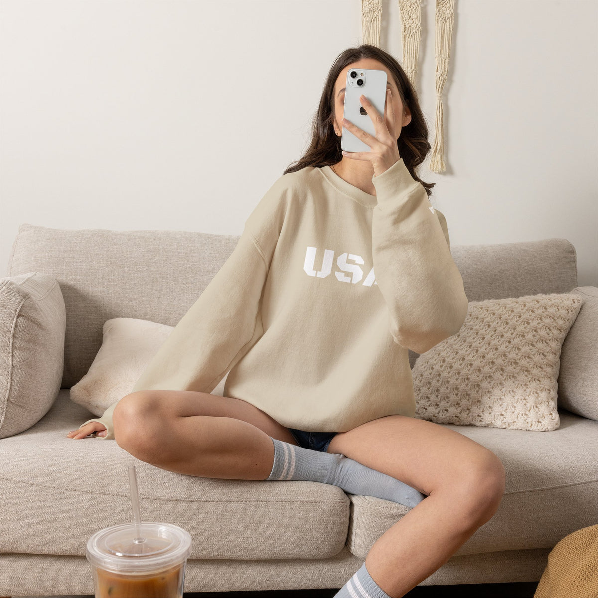 Printify USA crewneck sweatshirt featuring a patriotic design, perfect for cozy wear in any season.